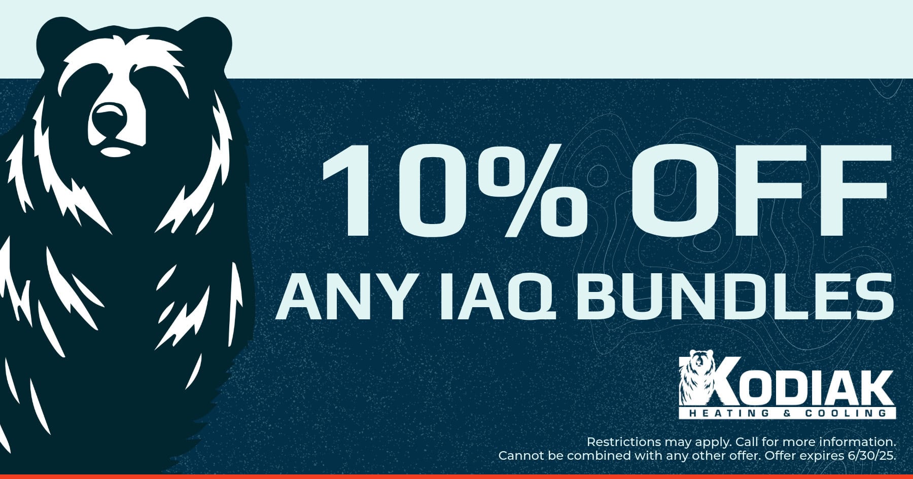 Kodiak Heating & Cooling discount for 10 percent off any indoor air quality bundles. Call 704-821-3632 for details.