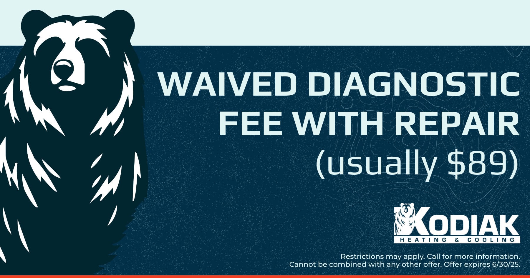Kodiak Heating & Cooling special for a free diagnostic fee with repair. Valued at $89. Call 704-821-3632 for details.
